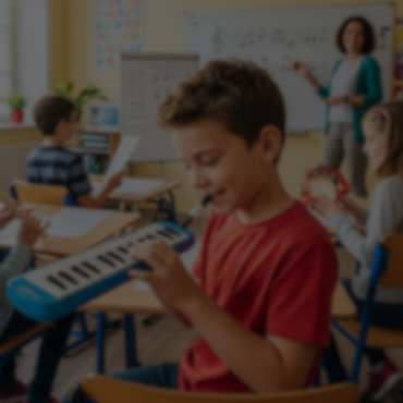 Aula de música e arte no Colégio Rosa de Sharom